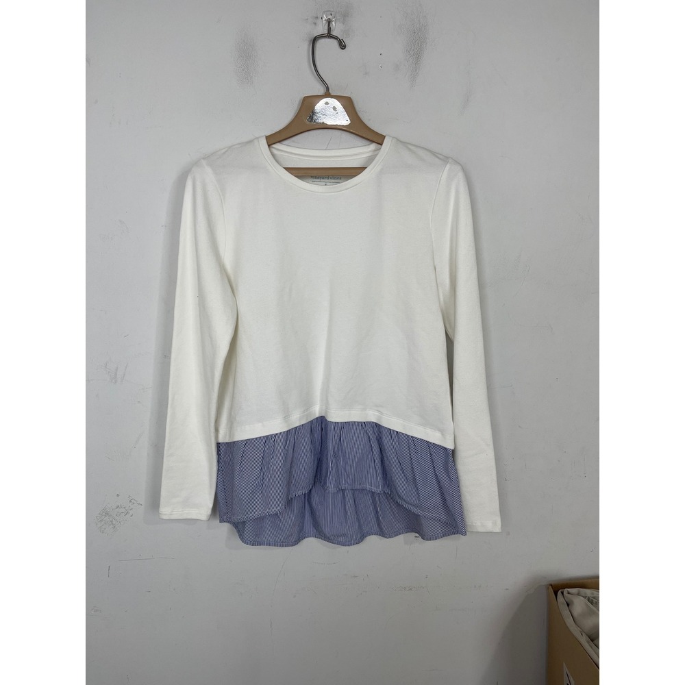 Vineyard‎ Vines Womens White Blue Striped Peplum Mixed Media Top 2K1075 Small